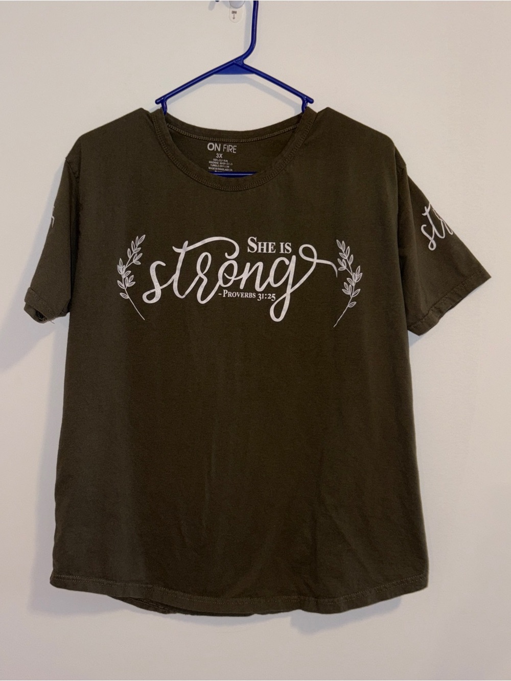 Women’s Olive Scripture Graphic Tee with White Script